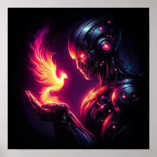 Cyber Futuristische Robot Phoenix Vuur Geest Poster