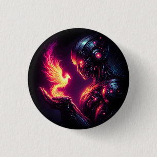 Cyber Futuristische Robot Phoenix Vuur Geest Ronde Button 3,2 Cm