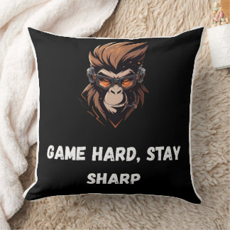 Cyber Gorilla Gamer Zwart Oranje Kunst Kussen