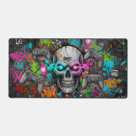 Cyber-Graffiti Schedel en Neon Gamepads (muismat) Bureaumat