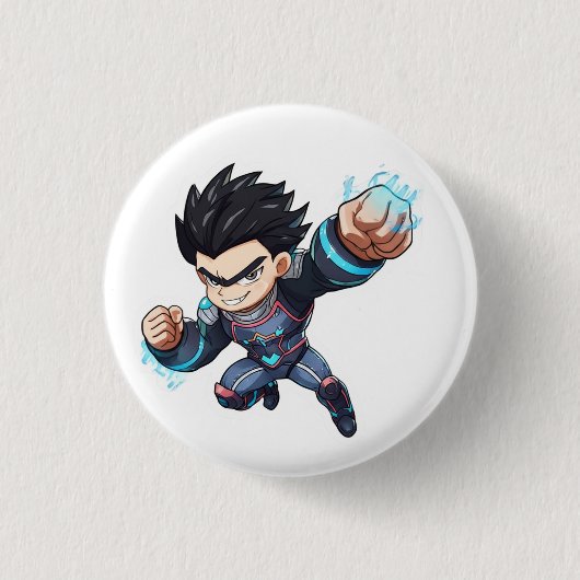 Cyber Hero Anime Fighter – Powerful Chibi Characte Ronde Button 3,2 Cm (Voorkant)