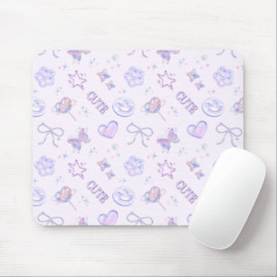 Cyber Kawaii Pastel Lavendel Vlinder Smiley Muismat