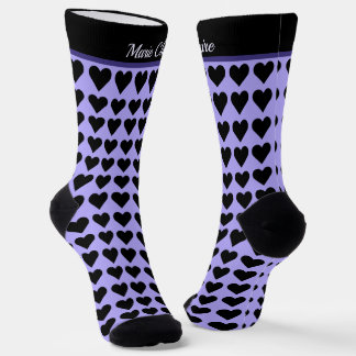Cyber Lilac Zwarte Hartjes Gepersonaliseerde Naam Sokken