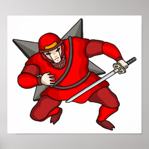 Cyber ninja met shuriken op zijn rug. poster