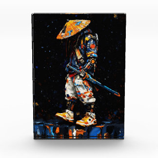 Cyber Ninja Palette Knife Neon Orange Impasto Fotoblokken