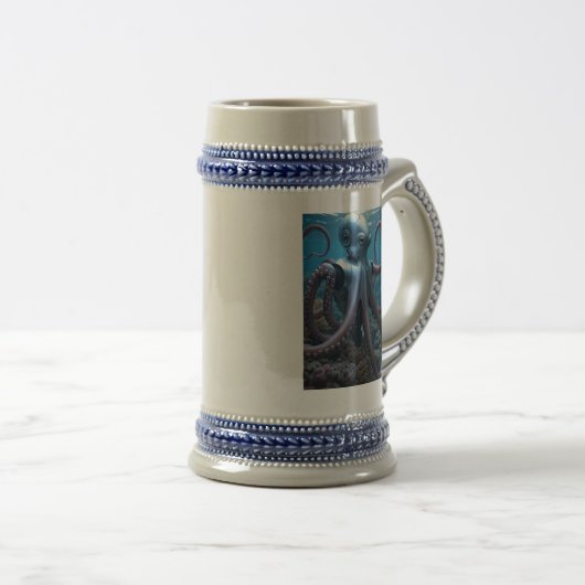 Cyber Octopus blue stein 2 sided Bierpul (Voorkant rechts)