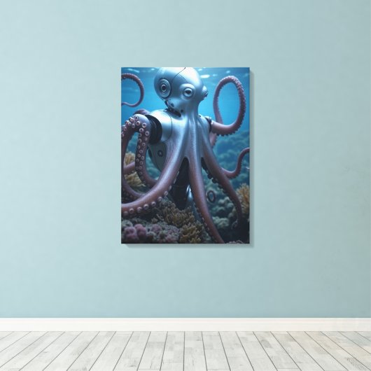 Cyber Octopus canvasprint Canvas Afdruk (Insitu (Houten vloer))
