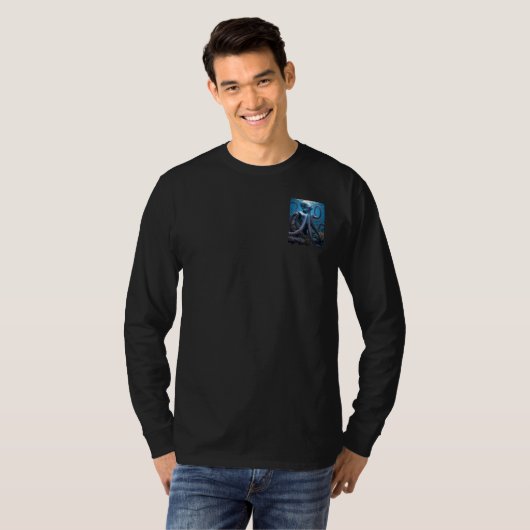 Cyber Octopus hommes noir manches longues T-shirt (Devant entier)