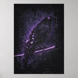 Cyber-Omen, Raven Crow Matrix Abstracte Kunst Poster