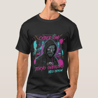 Cyber-Oni & Robotic Cat Head | Neo-Tokyo Vaporwave T-shirt