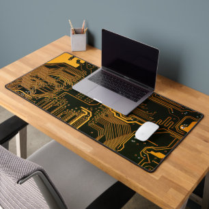 Cyber Oranje PCB Printplaat Spoorpatroon Kunst Bureaumat