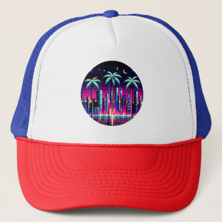 Cyber Palms - Neon Pixel Art Retro Futuristisch Trucker Pet