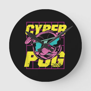 Cyber Pug   Cool Pug Dog Ronde Klok