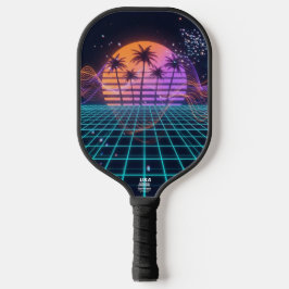 Cyber-Pulse Neon Soundwave Modern 80s Pickleball Paddle
