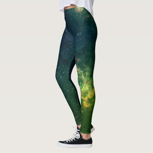 Cyber Punk Green & Blue Galaxy Space Leggings (Gauche)