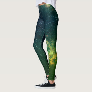 Cyber Punk Groen en Blauwe Galaxy Space Leggings