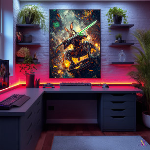 Cyber Ronin Rabbit – Neon Blade Guardian Poster