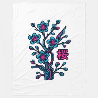 Cyber Sakura Japanse Kersenbloesem Vliesdeken Fleece Deken