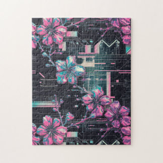 Cyber Sakura Skyline Puzzle Legpuzzel