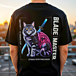 Cyber Samurai Kat Poster – Neon Warrior Cadeau T-shirt