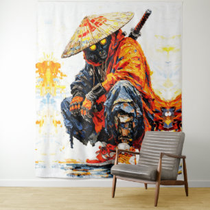 Cyber Samurai Paletmes Neon Oranje Impasto Wandkleed