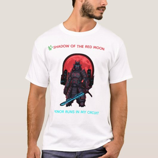 Cyber Samurai Under the Red Moon – Neon Warrior T-shirt (Voorkant)