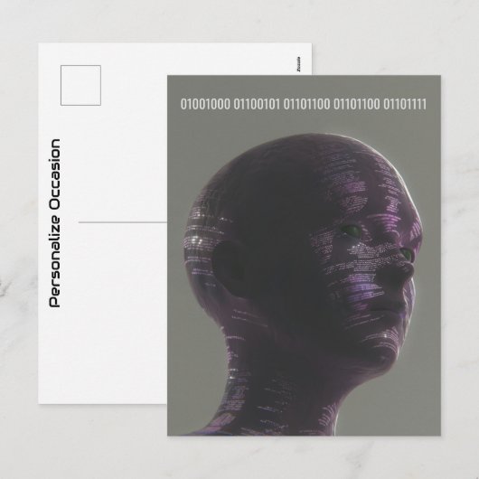 Cyber Skull Binary Hello Future Technology Design  Feestdagenkaart (Voorkant / Achterkant)