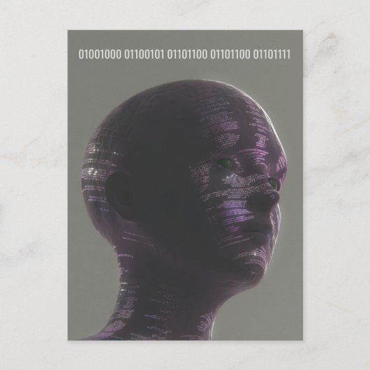 Cyber Skull Binary Hello Future Technology Design  Feestdagenkaart (Voorkant)