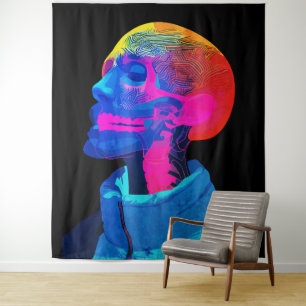 Cyber Skull - futuristische anatomie kunst Wandkleed