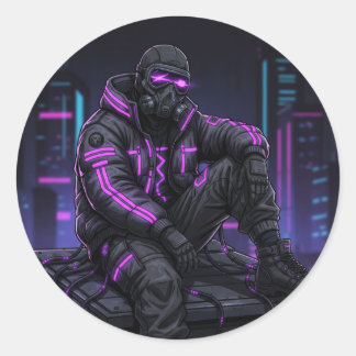 Cyber Street Guardian – Neon Underground Style Ronde Sticker