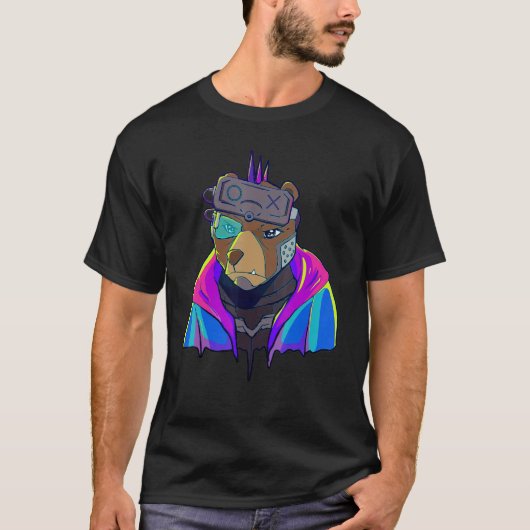 Cyber Vaporwave Aesthetic Futuristic Bear Robot T-shirt (Voorkant)
