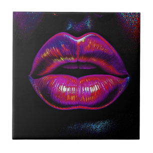 Cyber Venus Lips – Kleurrijk Lips Portret Tegeltje