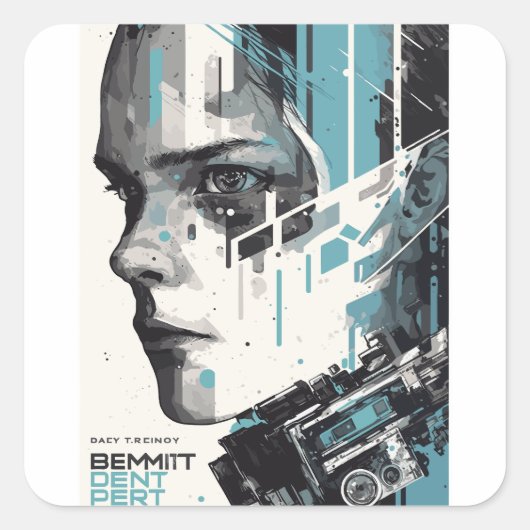 Cyber Vision - Futuristisch Art Poster Vierkante Sticker (Voorkant)