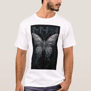 Cyber Vlinder — Biomechanische Vleugels op Zwart T-shirt