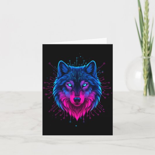 Cyber Wolf For Animal Lovers And Birthday And Birt Kaart (Voorkant)