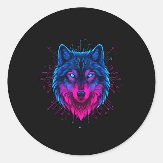 Cyber Wolf For Animal Lovers And Birthday And Birt Ronde Sticker (Voorkant)