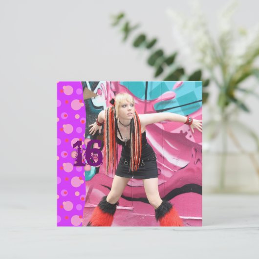 Cybergoth Pink Polka Dot Sweet 16 Invitations d'an (Debout devant)