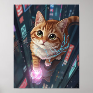 Cyberkat Neon City Urban Tabby Feline Poster