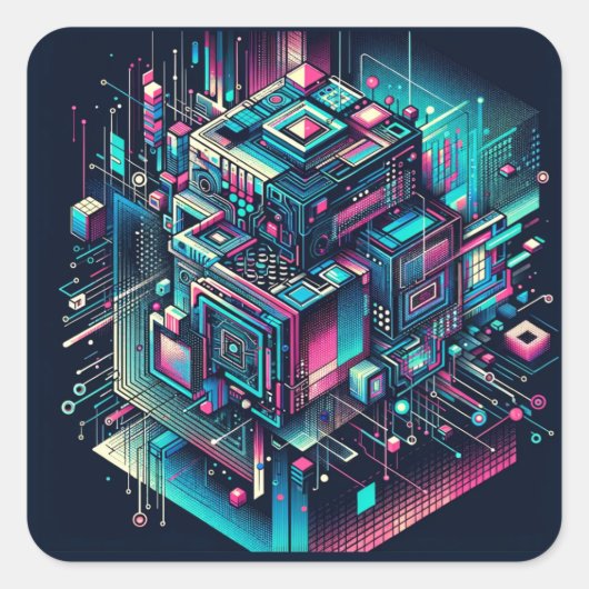 Cybernetische droomlandschap vierkante sticker (Voorkant)