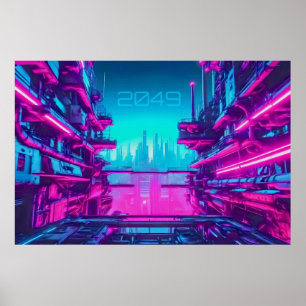 Cyberpunk 2049 Neon Stad Landschap Sci-Fi Poster