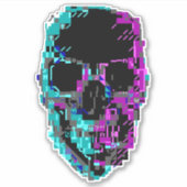 Cyberpunk ASCII Glitch Skull Sticker (Voorkant)