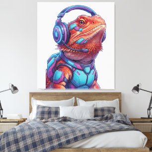 Cyberpunk Baardagaam - Gamer Hagedis met Koppen Canvas Afdruk