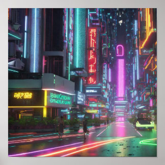 Cyberpunk Bangkok Een futuristische visie op Sukhu Poster