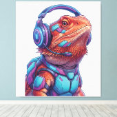 Cyberpunk Bearded Dragon - Gamer Lizard with Heads Canvas Afdruk (Insitu (Houten vloer))