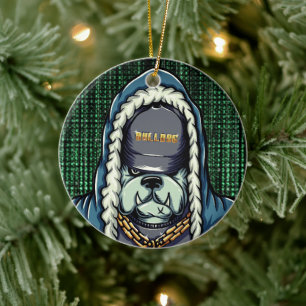 Cyberpunk Bulldog Hacker Sieraad Keramisch Ornament