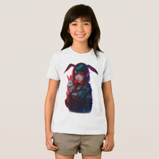 Cyberpunk Bunny Meisje – Koele Neon Kids T-Shirt