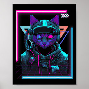 Cyberpunk Cat Kat Punker Futuristische Cyber Punk Poster