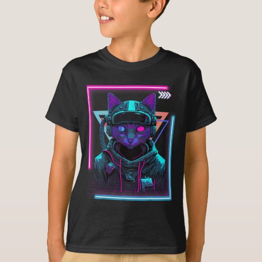 Cyberpunk Cat Kat Punker Futuristische Cyber Punk T-shirt (Voorkant)