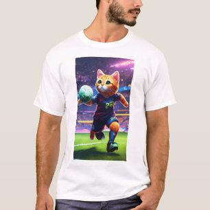 Cyberpunk Cat Voetballer Scoren Een Goal   Cijfer T-shirt