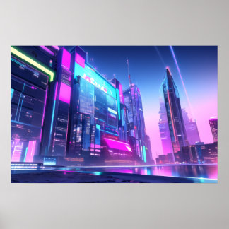 Cyberpunk City Block Poster